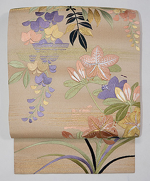 端午の花尽くし刺繍名古屋帯