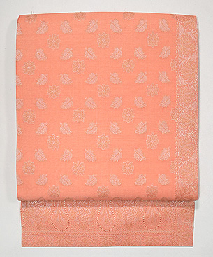 薄紅色木綿地名古屋帯