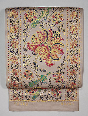 龍村晋製　孔雀更紗錦袋帯