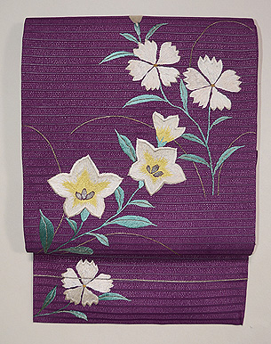 紫地桔梗になでしこ夏帯