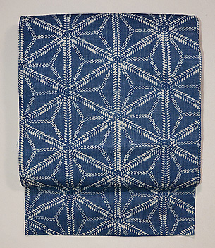 松原与七作 麻の葉模様麻地藍型染