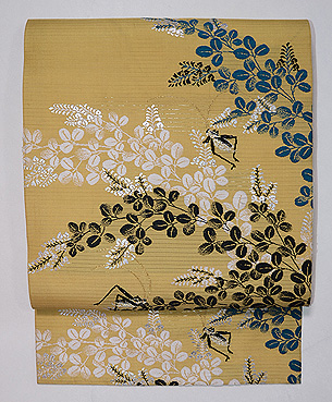 辛子色萩に鈴虫の夏名古屋帯