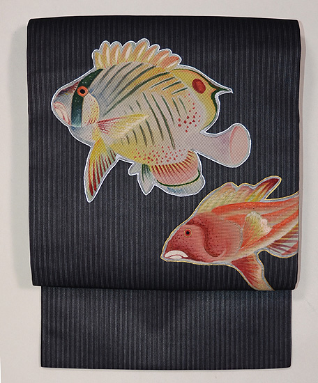 魚のパッチワーク刺繍名古屋帯