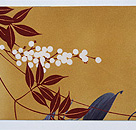 辛子色笹に南天の錦紗名古屋帯　前柄