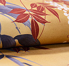 辛子色笹に南天の錦紗名古屋帯　質感・風合