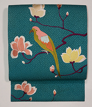 木蓮にオウムの名古屋帯