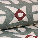 浦野理一作 糸巻き柄型染めの名古屋帯　質感・風合