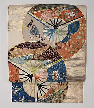 扇円文コラージュ開き名古屋帯