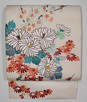 白地菊梅の刺繍名古屋帯