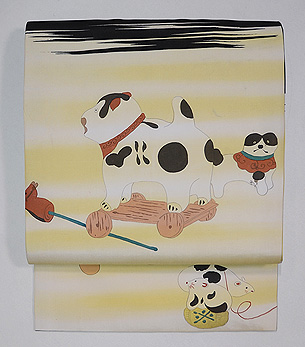 オモチャ柄犬張り子車の名古屋帯