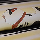 オモチャ柄犬張り子車の名古屋帯　質感・風合