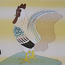 オモチャ柄ニワトリ張り子車の名古屋帯　質感・風合