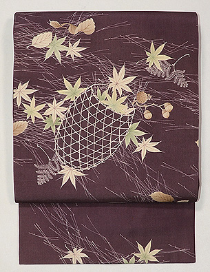 紫地吹き寄せ文様名古屋帯