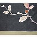 ドングリにヒヨドリの刺繍名古屋帯　前柄