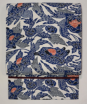 浦野理一作 牡丹の図平絽名古屋帯