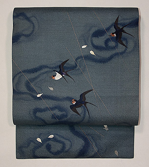 五月雨にツバメの刺繍名古屋帯