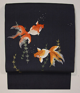 金魚の刺繍名古屋帯