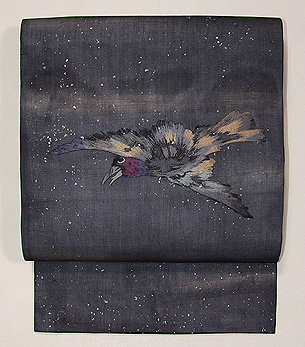 鴉刺繍の名古屋帯