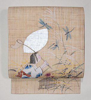 麻地トンボ採り少女の名古屋帯