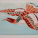 皆川月華作 まき糊にハトの図名古屋帯　前柄