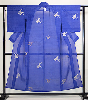 桔梗色ツバメの小紋単衣