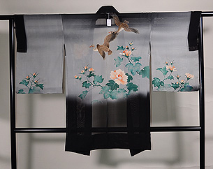 牡丹に鴨文様紗羽織