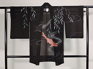 柳に流水と鯉の紋紗単衣羽織