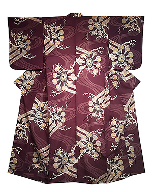 水紋に水車の単衣小紋