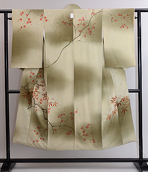 ウグイス色梅枝文様訪問着