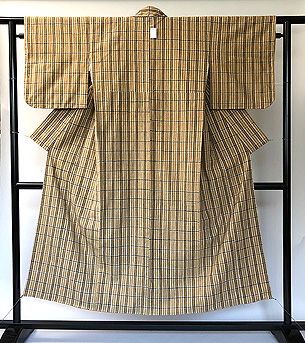 丹波木綿辛子色格子袷