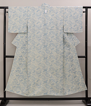 松原与七作 蹴鞠文様中形染め単衣着物