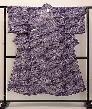 刈り入れにサギ文様絽の小紋