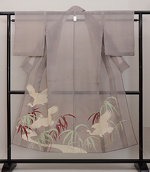 水辺に白鷺の楊柳縮緬付下