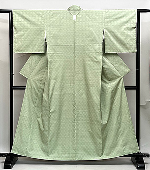 白緑色石畳文様紬袷 もとじ製
