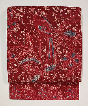 茜染めバティックの名古屋帯