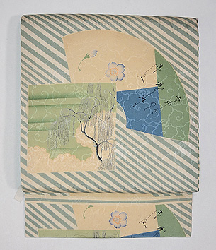 斜線に色紙文様名古屋帯