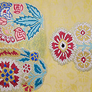 黄色地洋花文様袋帯 前柄