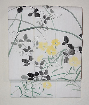 白地萩になでしこ文様名古屋帯