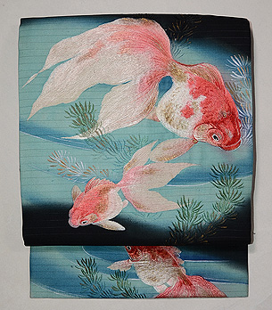 黒地金魚の名古屋帯