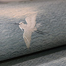 葦田に白鷺の刺繍代わり絽名古屋帯　質感・風合
