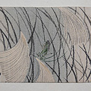 ススキが原にバッタの名古屋帯 前柄