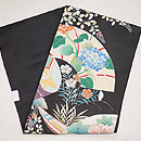 黒地扇面にお花尽くし絽の名古屋帯　帯裏