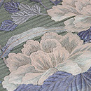 青竹色牡丹の刺繍絽の名古屋帯　質感・風合