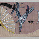 うちわ文様絽の刺繍名古屋帯　前柄