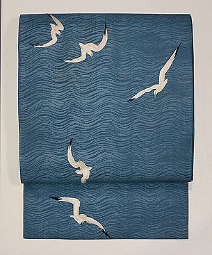 カモメの刺繍紗の名古屋帯