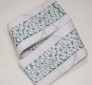 萩とナデシコ麻半幅帯