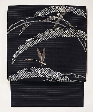 雪輪紋にトンボの絽名古屋帯