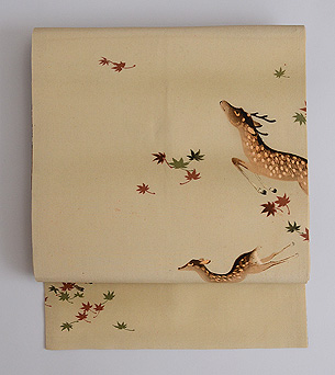 落ち葉に鹿文様名古屋帯