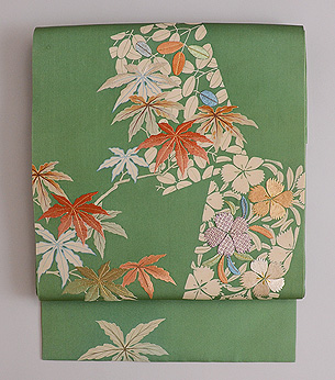 短冊に秋の花尽くし文様名古屋帯