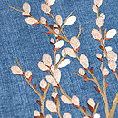 ブルー紬にネコ柳の刺繍名古屋帯　質感・風合